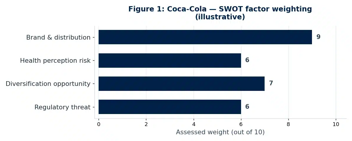 Bar chart illustrating the SWOT analysis analysis of Coca-Cola in this case study example.