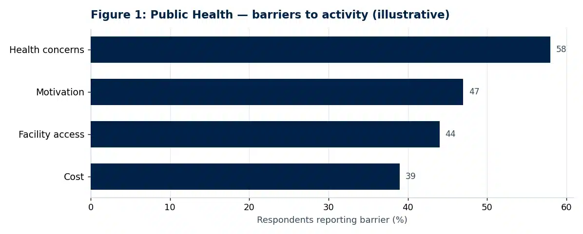 Bar chart of illustrative findings from the public health dissertation discussion chapter: Barriers to Physical Activity Among Older Adults