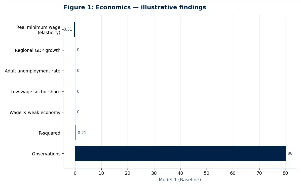 Bar chart of illustrative findings from the economics research paper: The Effect of Minimum Wage Increases on Youth Employment