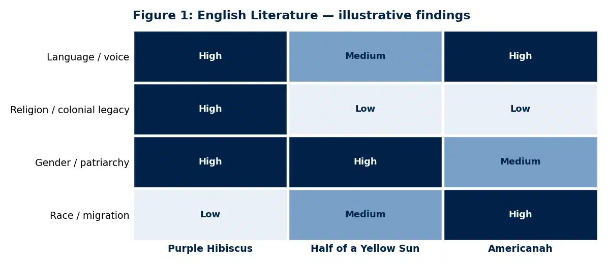 Heatmap of identity markers across Adichie's three novels