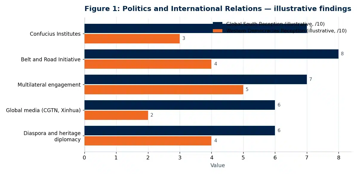 Bar chart of illustrative findings from the politics and international relations research paper: The Role of Soft Power in China's Foreign Policy