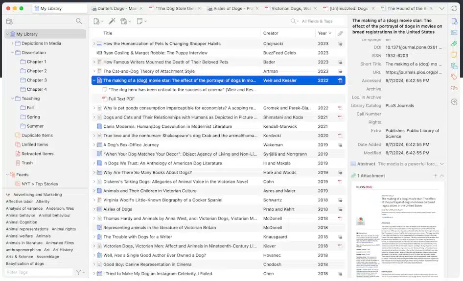 Zotero reference manager organising dissertation sources and citations